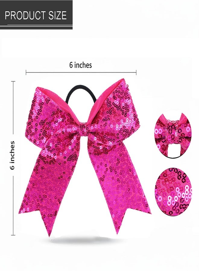 Hipcheer 2 Packs Jumbo Cheerleading Bow 6 Inch Cheer Hair Bows with Ponytail Holder for Teen Girls Softball Outfit Uniform (Sequin Hotpink) - Image 5